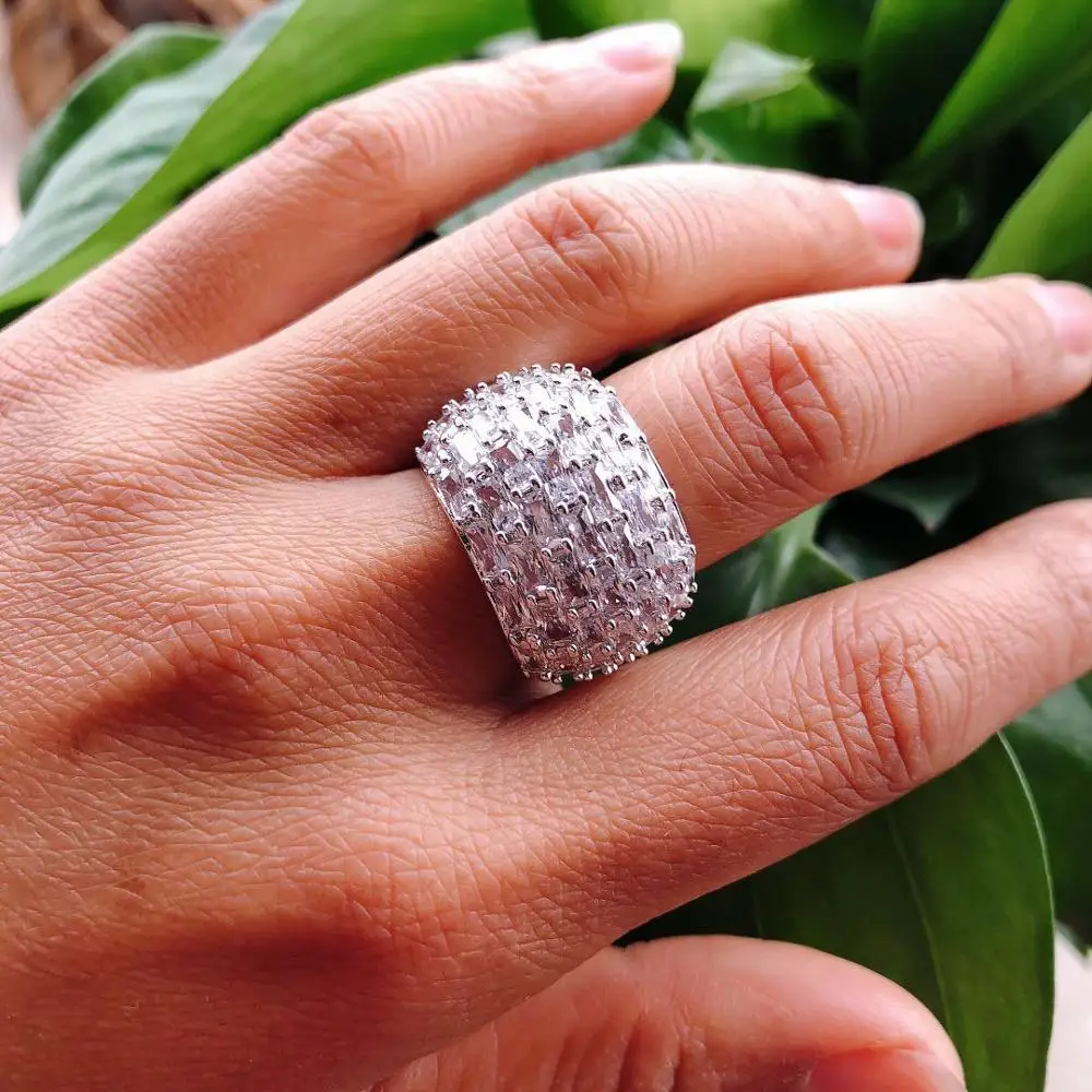 

Oval Surface Rectangular AAA Cubic Zirconia Cz Stone Wide Thick Luxury Rings For Women Accessories Party Jewelry
