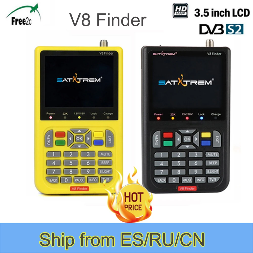 

DVB-S2 V8 Finder HD Digital Satellite Finder W SatFinder MPEG2 MPEG4 with 3000mA Battery FTA Sat finder