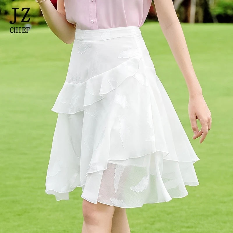JZ CHIEF Solid White Chiffon Skirts Women 2018 Summer Elegant