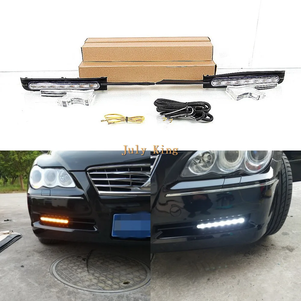 

July King LED Daytime Running Lights Case for Toyota Mark X Reiz 2005-2010, LED DRL + Yellow Streamer Turn Signals Light