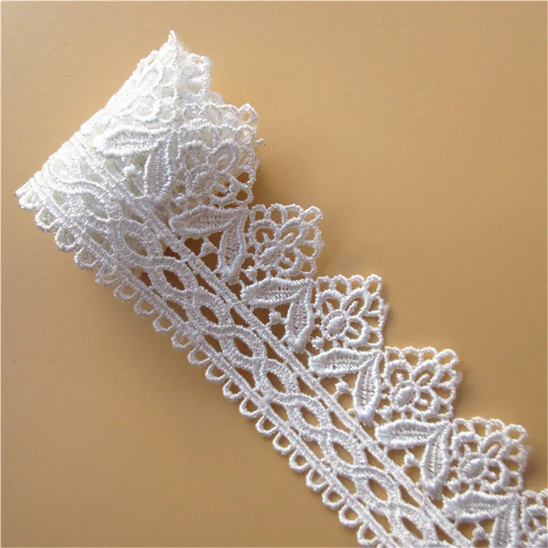 Metre 45mm White Embroidered Tulle Scallop Edge Flower Lace Ribbon Trim