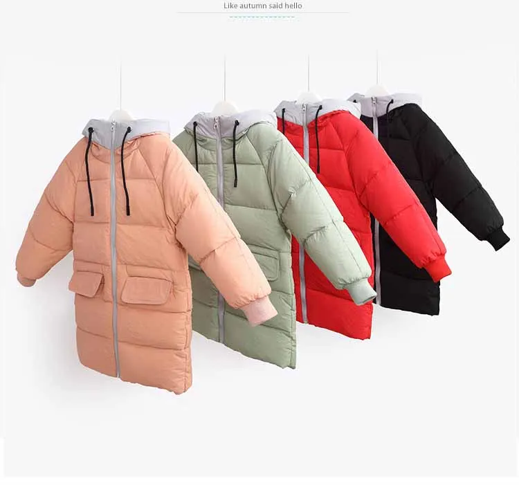 Зимние детские куртки, пальто теплые пуховики для мальчиков и девочек пальто с капюшоном Детская куртка средней длины для От 2 до 10 лет