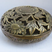 Рождественские украшения для дома+ коллекция китайские старые медные Резные Ажурные подсолнухи большая курильница, китайский курильница 0018