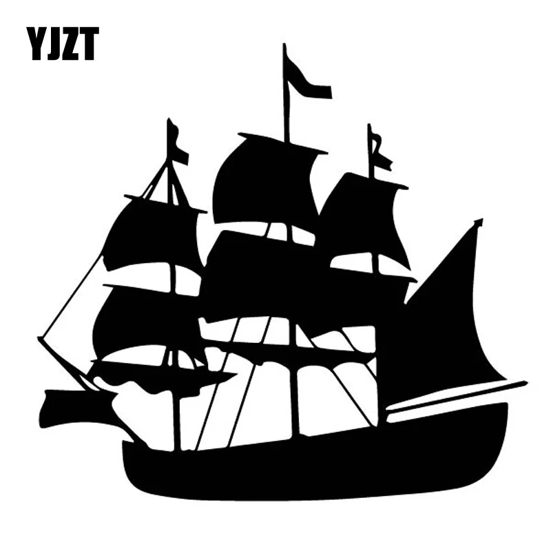 YJZT 15.4CM*14.3CM Shadow Cartoon Ship Boat Sails Sailor Sail Vinly Decal Beautiful Decor Art Car Sticker Black/Silver C27-0452