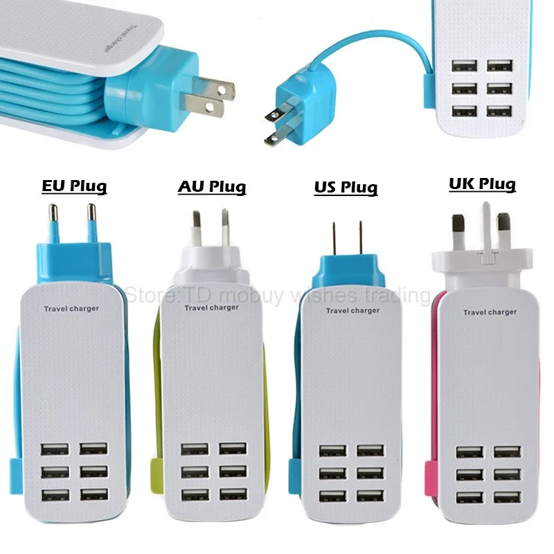 Универсальный 6 Way Multi USB зарядное устройство мобильный телефон концентратор