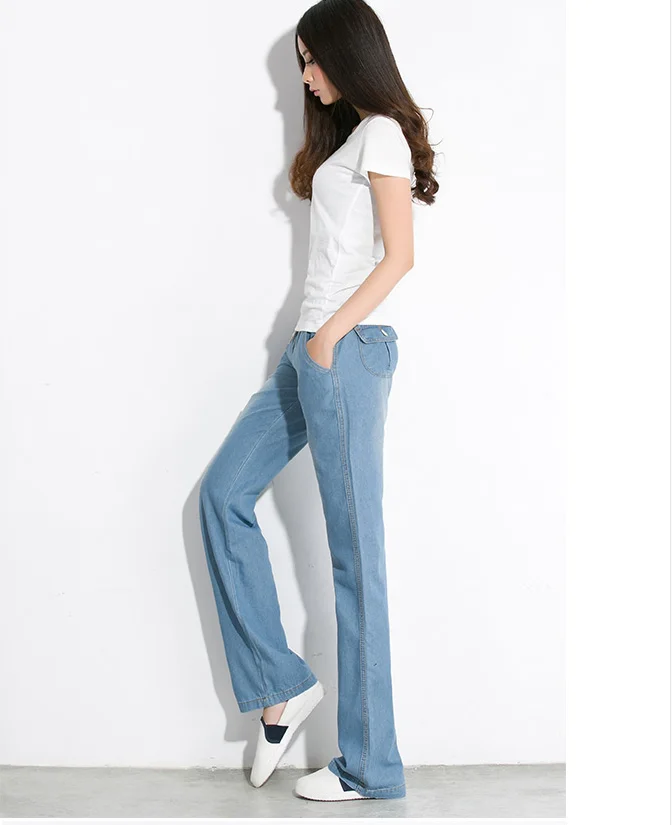 Летние тонкие брюки большого размера с эластичной резинкой на талии широкие повседневные джинсы женские свободные прямые широкие брюки женские джинсы W175