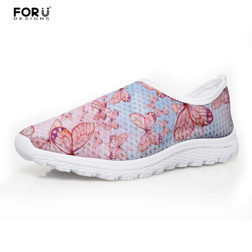 

FORUDESIGNS Cute Pink Butterfly Pattern Female Casual Flats Shoes 3D Animal Women Comfortable Beach Water Shoes for Teenage Girl