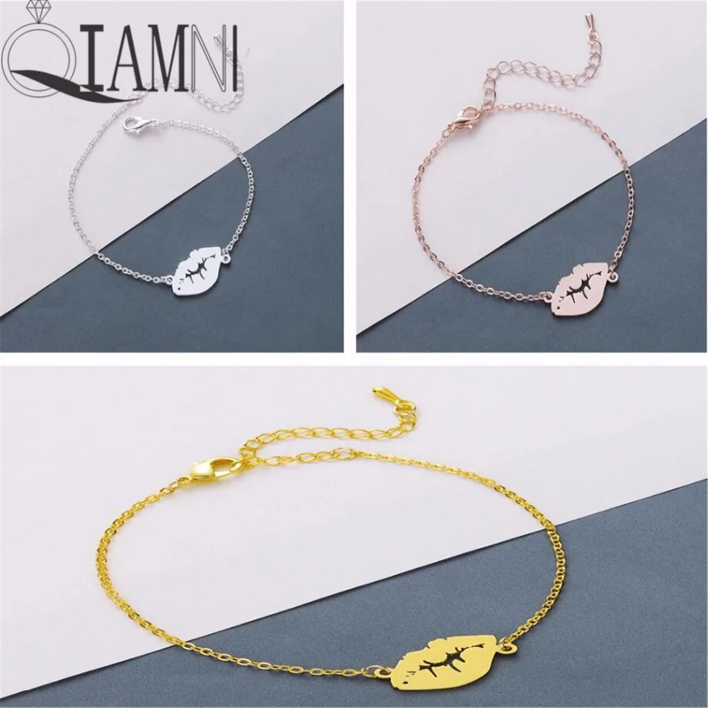 QIAMNI Stainless Steel Sexy Lips Bracelet for Women Multicolor Adjustable Kiss Chain Bangles Lover Charm Party Birthday Gift | Украшения и