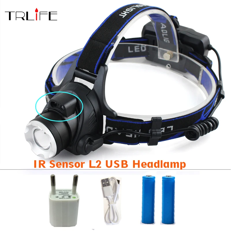 

IR Sensor Headlight Induction Micro USB Rechargeable Lantern LED -L2 T6 Headlamp Lumen Head Lamp Light Torch For 18650