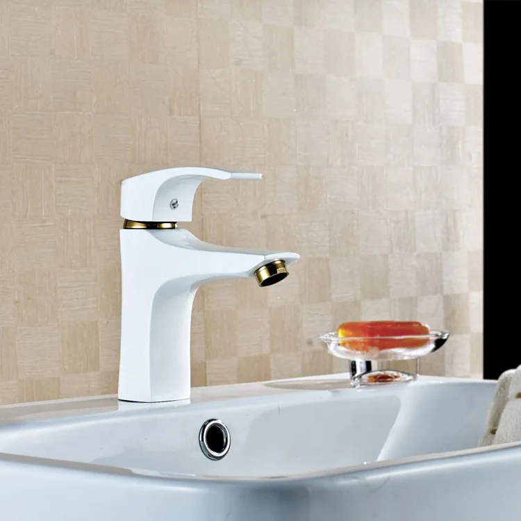 Basin Faucets Elegant Golden White Paint Bathroom Sink Faucet Single