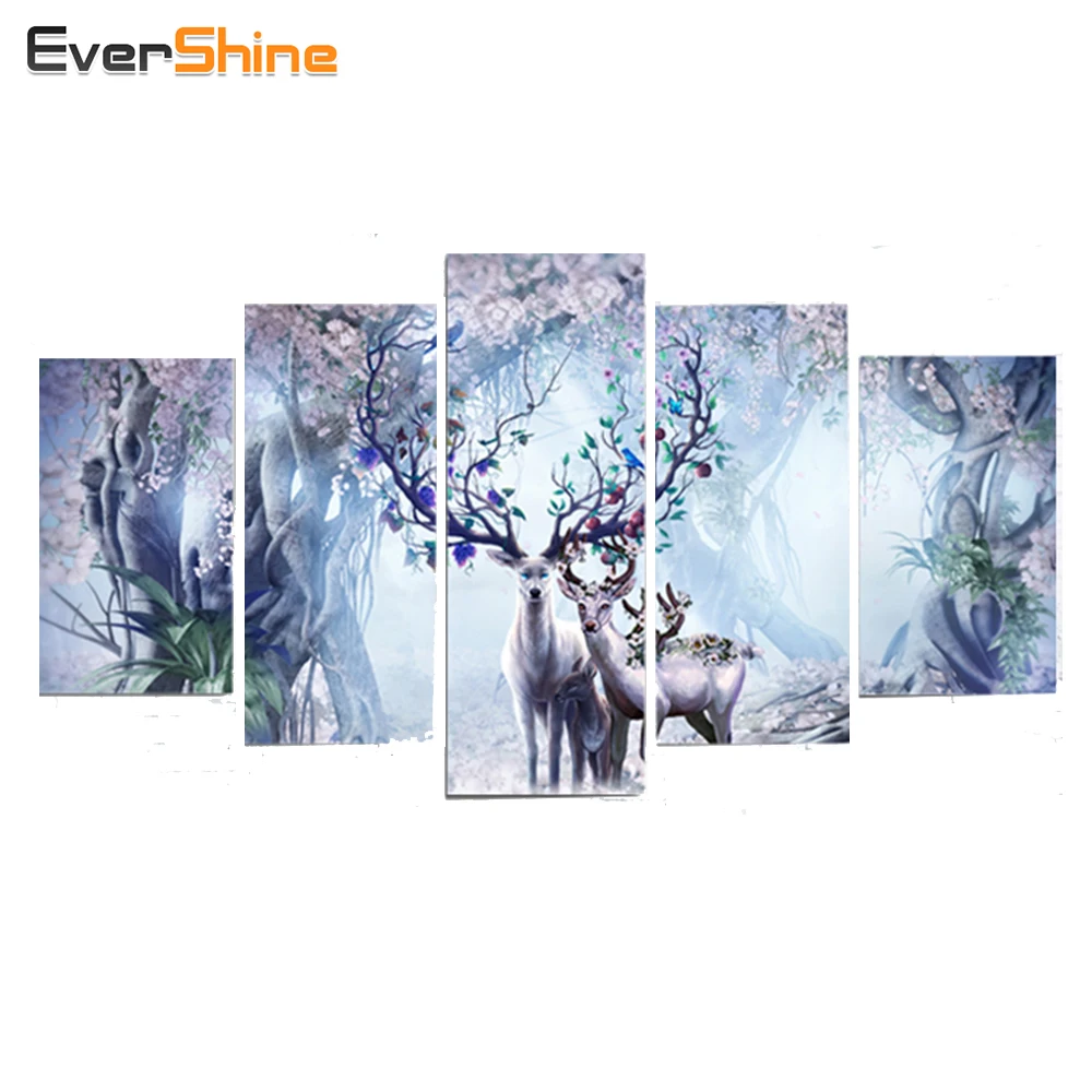 

EverShine DIY Diamond Embroidery "Deer"3D Diamond Painting Cross Stitch Full Drill Rhinestone Mosaic 5pcs Multi-picture