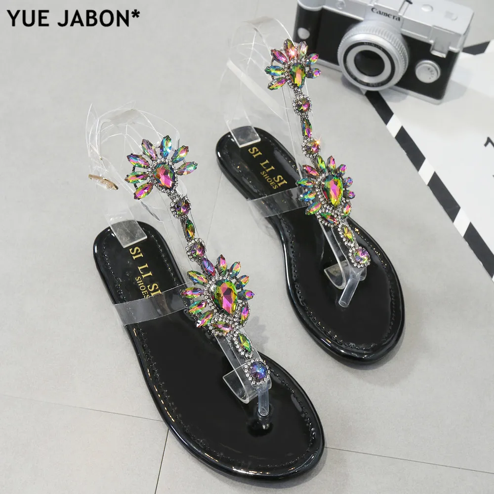 

Bling bling women Rhinestones embellished Chains Flat Sandals T-strap Thong Crystal Flip Flops sandals gladiator sandals eur 43