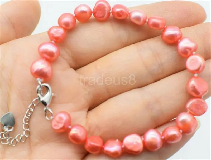 

6PC Free shipping>>>>freshwater pearl bracelet baroque red 8-9mm 7.5inch wholesale beads