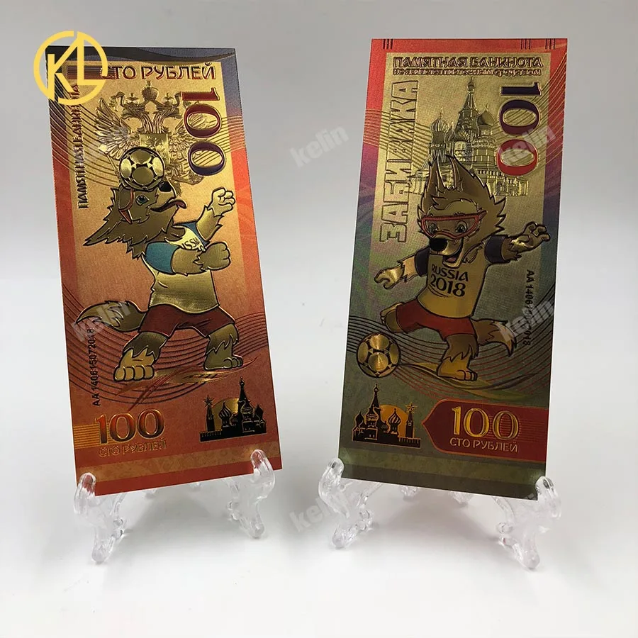 RU005 Россия 100 рубля Футбольный Стиль Позолоченные банкноты для ценной коллекции и новогодних подарков - Color: RU003