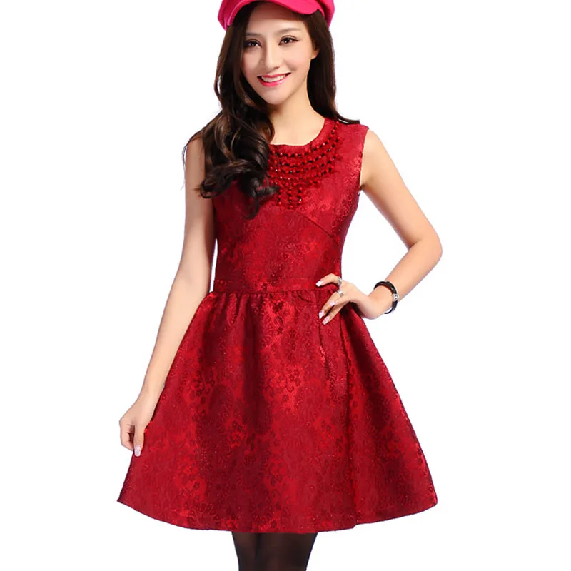 Embroidery Jacquard Sleeveless Party Dresses Handmade Bead Club Factory