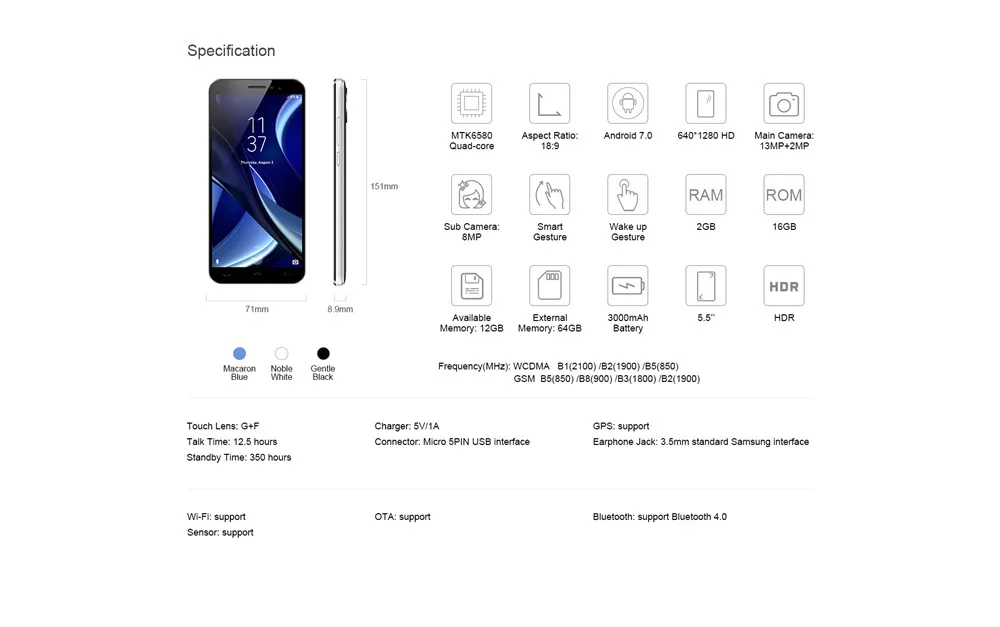 HOMTOM S16 смартфон 5," 18:9 2 Гб ОЗУ 16 Гб ПЗУ 13 Мп задняя камера+ 8 МП фронтальная камера MTK6580 четырехъядерный 3000 мАч мобильный телефон