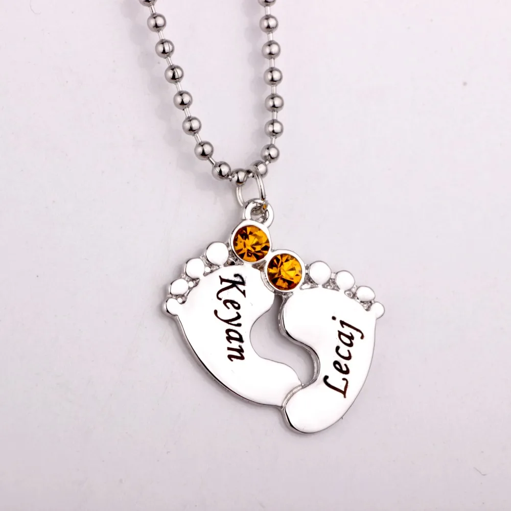 Engraved Baby Feet Pendant Necklace 2018 Birthstone Necklaces Custom