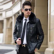 Зимняя теплая кожаная куртка мужская одежда куэро Chaqueta Hombre мужские однобортные пальто меховой воротник черный коричневые повседневные