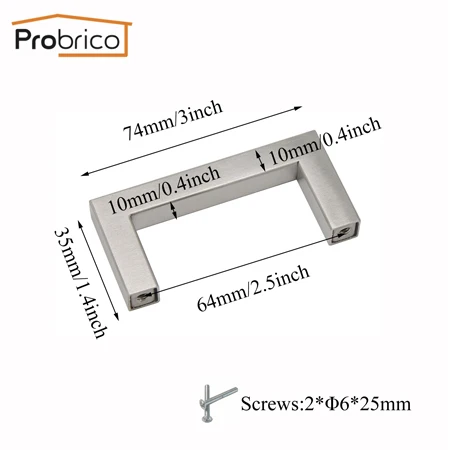 Probrico 5 шт. нержавеющая сталь квадратный барный Шкаф Тянет дверные ручки Матовый никель кухонный шкаф выдвижные ящики тянет JS10 - Цвет: Hole Spacing 64mm