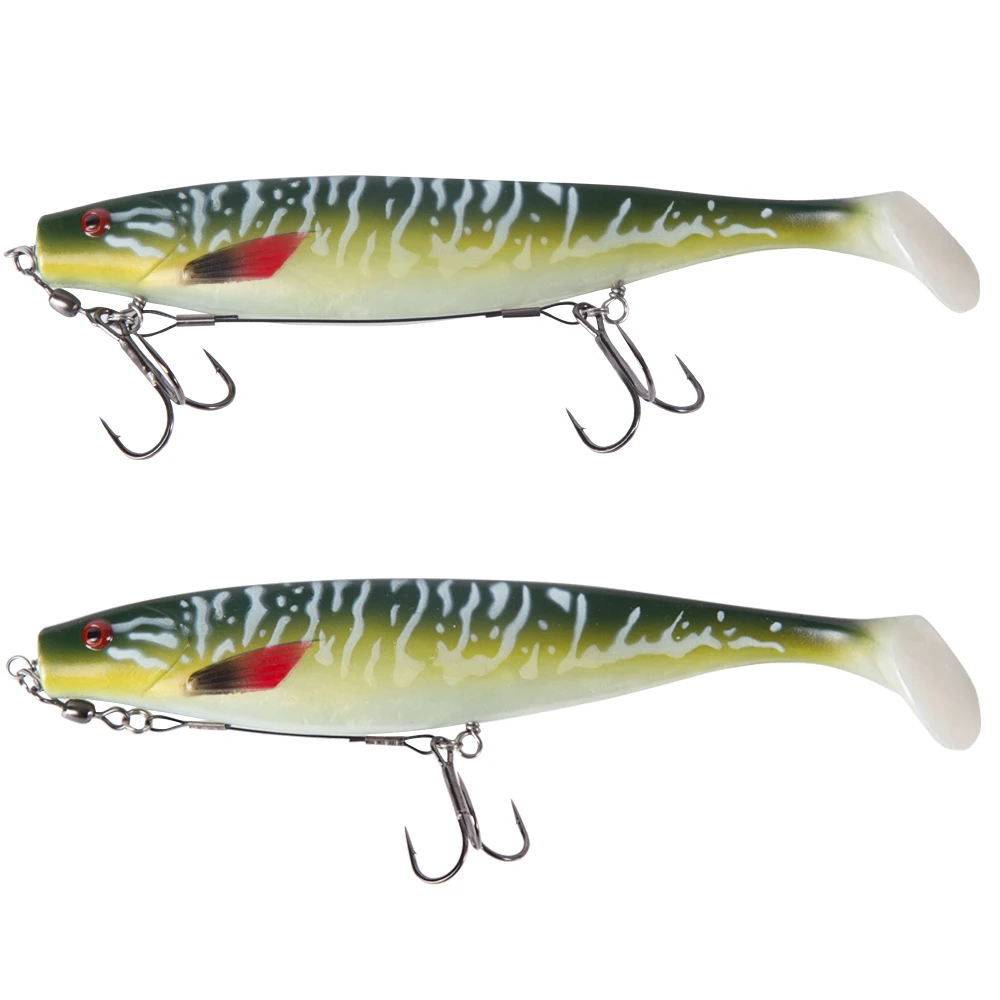 Hunthouse soft pike shad double hook ice fishing tools rig single double hook rigging big fishing tackle pike musky-5