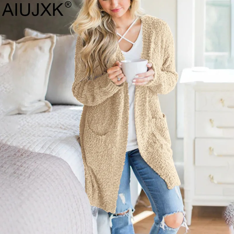 

AIUJXK 2019 Autumn Winter Fashion Long Sleeve Pocket Cardigan Women Loose Casual Soft Knitted Sweater Female Jumper Coat SMY11