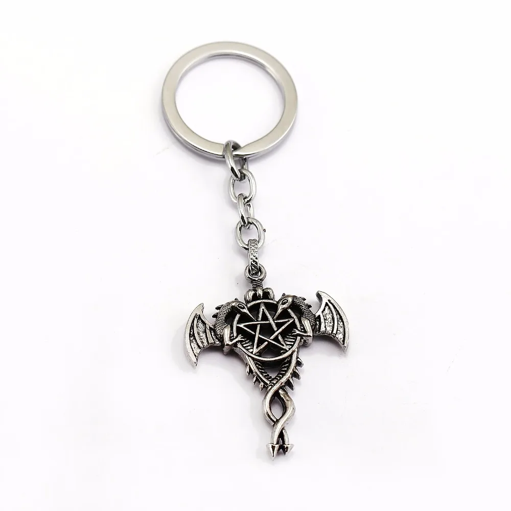 

Metal Star Keychain Black Bulter Cartoon Deacon Keychain Pentacle Double Dragon Jewelry Keyring