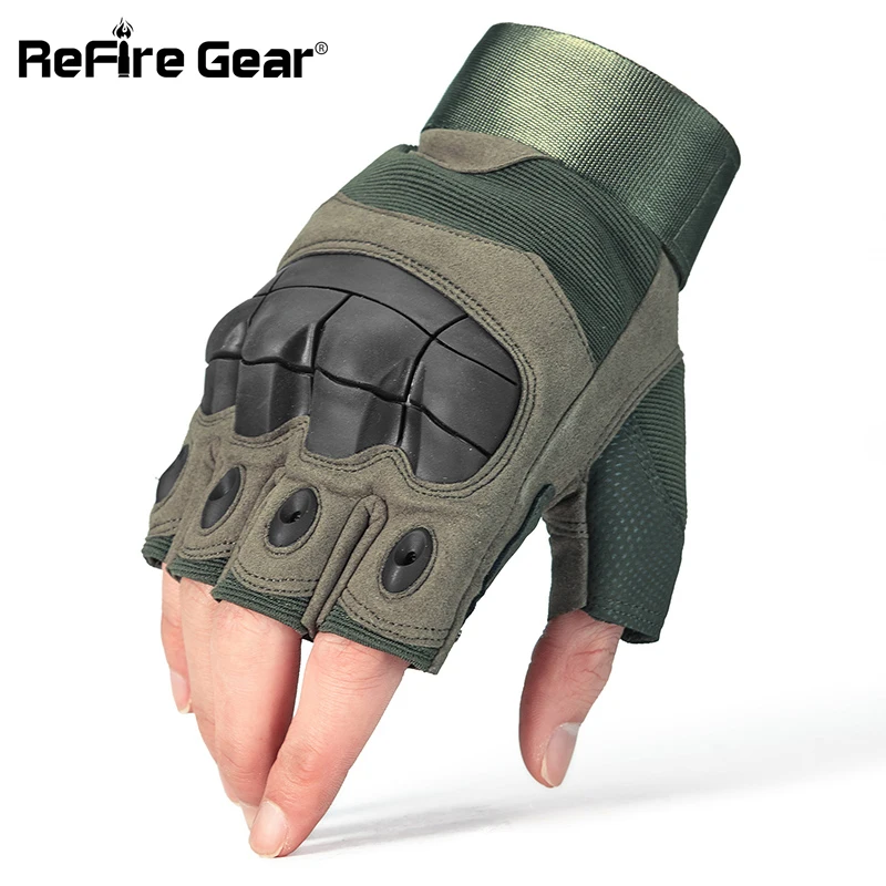 

ReFire Gear Tactical Fingerless Gloves Men Combat Special Forces Military Gloves Army Rubber Knuckle Shoot Motorcycle Mittens
