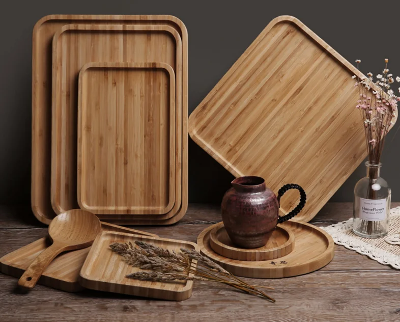 Direct bamboo wooden pallets solid wood tray rectangular bamboo tray wooden tray disc tea tray barbecue snack cake wooden plate