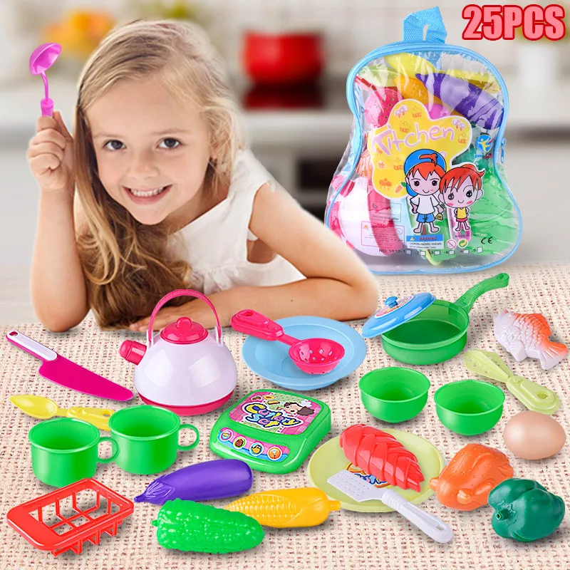

25PC Children's Simulation Play House Kitchen Toy Set Play Home Kitchen Cooking Meal Kitchen Toys Baby Grow Play With Fun Gifts