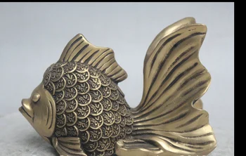 

zhmui880062716<<+++6" China Feng Shui Brass Sea Coins Animal Fish Goldfish Wealth Statue Sculpture