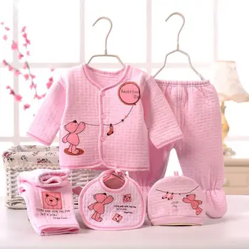 

5pcs Newborn Baby Winter Warm Cloth Set O-neck Bear Balloon Pattern Cotton Thermal Underwear Set S2