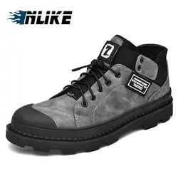 INLIKE/мужские ботинки из натуральной кожи, осенне-зимние ботильоны, модная обувь, обувь на шнуровке, мужская обувь высокого качества