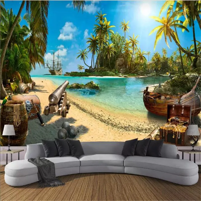 

Pirate Treasure Island Landscape 3D Background Wall Customized Big Wallpaper Mural 3D Photo Wall Factory Wholesale