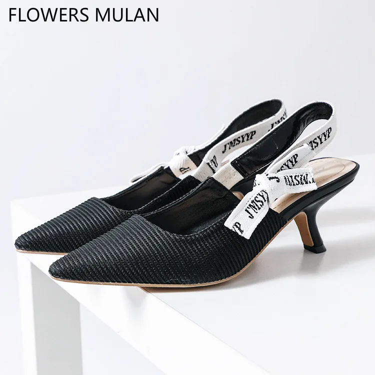 

Summer New Customized Handmade Women Sandals Shoes Summer Pointed Toe Shallow Back Strap Kitten Heel High Heels Shoes Gladiators