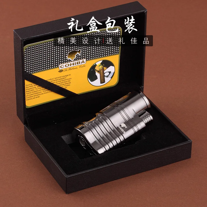 COHIBA мини металлический ветрозащитный Карманный Зажигалка для сигар с 4 струйным