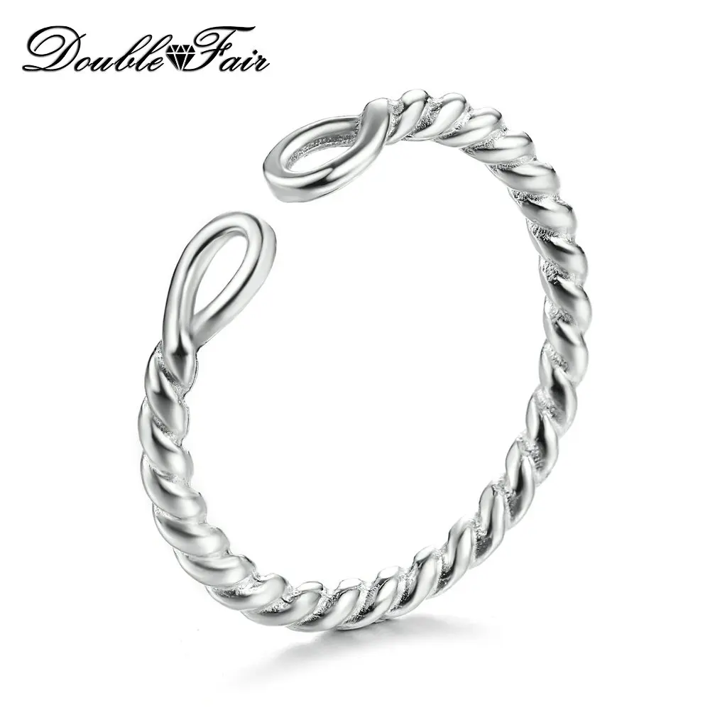 Double Fair Twist Desgin Small Size 100% 925 Sterling Silver Rings Ring Adjustable S925 Rings Jewelry For Women Party DFRY033