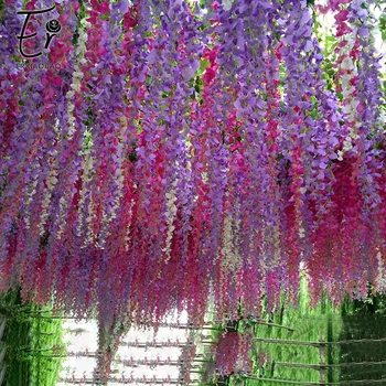 

Erxiaobao 12Pcs Wiste Artificial Flowers Vines Ceiling Hanging Fake Silk Flower String Rattan Cane Home Party Wedding Wall Decor