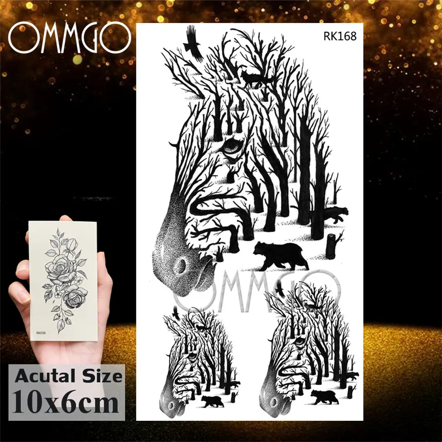 Женские Временные татуировки OMMGO Henna Tiger черные геометрические в виде бабочки