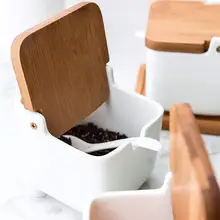 Простой стиль сахарница домашний кухонный набор Ceramica для соли и специй горшок баночки деревянная рама можно повесить на стену