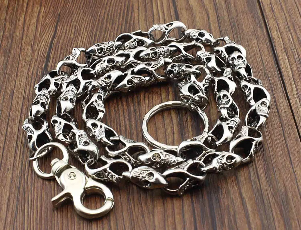 Mens Biker Trucker Heavy Skull Long Metal Keychain Key Jean Wallet