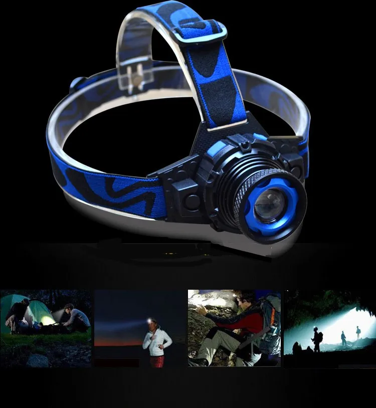 

Waterproof Cree Q5 500lm 3 Modes LED Zoomable Headlamp Headlight Rechargeable Built-in Lithium Battery Torch + AC/ Car Charger