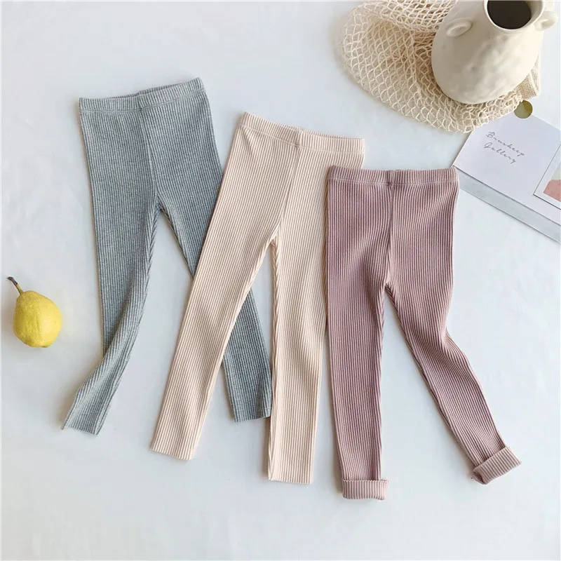 

Spring Fall Baby Girls Pants Solid Color Cute Full Length Trousers Rib Pants Infant Baby Legging with Elastic Waist Kids Clothes