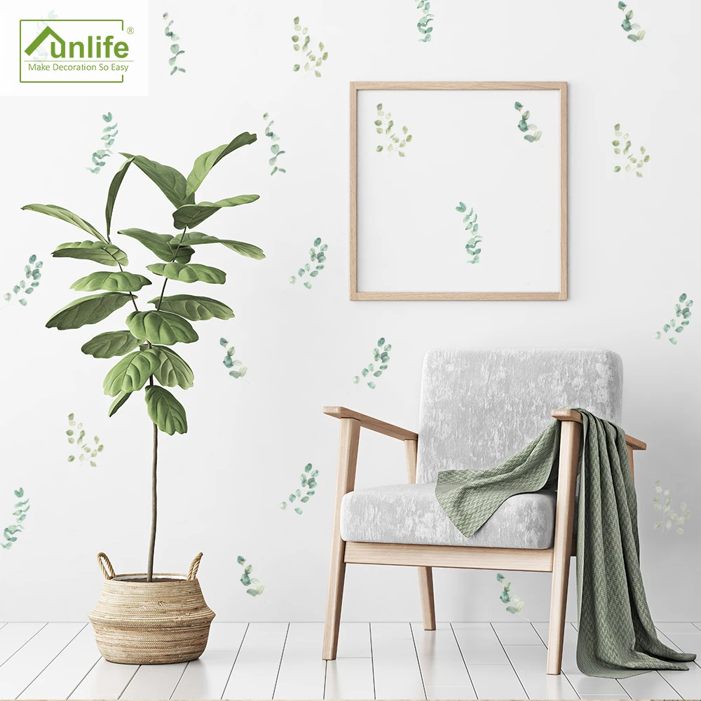 

Funlife Watercolor Green ferns Decals Tropical Wall Sticker Art Waterproof Self-Adhesive for Bedroom Living Room PA118