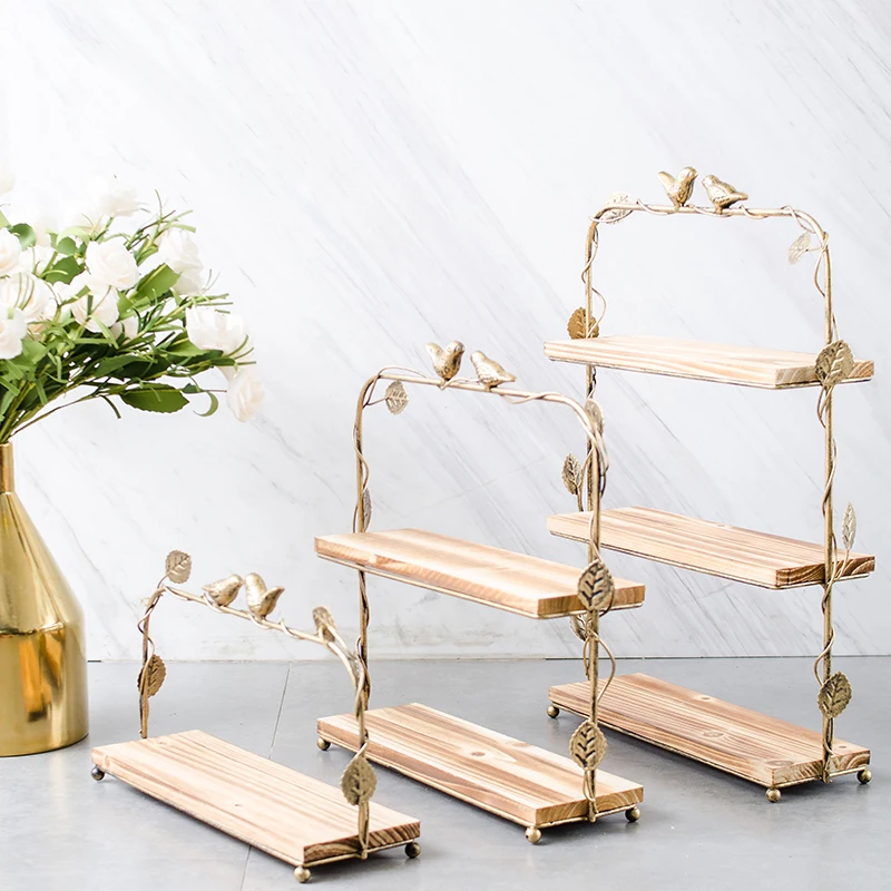 Wood Cake Stands Dessert Tray Bread Baking Shop Display Plates Wedding Home Party Table Decoration Metal Cupcake Stand 1pcs