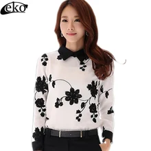 Spring Long Sleeve Chiffon Women Blouses 2016 Embroidered Bowknot Ladies Shirt Elegant White Chiffon Blouses Feminines