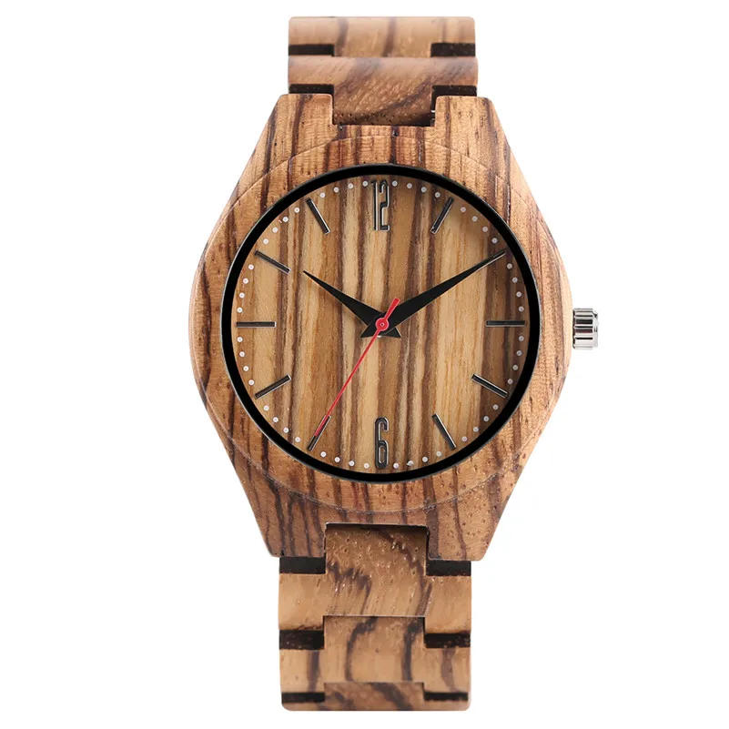

Analog Women Men Full Wooden Gift Bangle Fashion Nature Wood Handmade Creative Zebra Pattern Wrist Watch Fold Clasp Bamboo