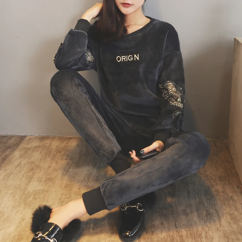 

Women Tracksuit Sportswear Winter Fleece Velvet Sweater Sweatshirt+pants Running Jogging Leisure Outdoor Set Sport Warm Suit