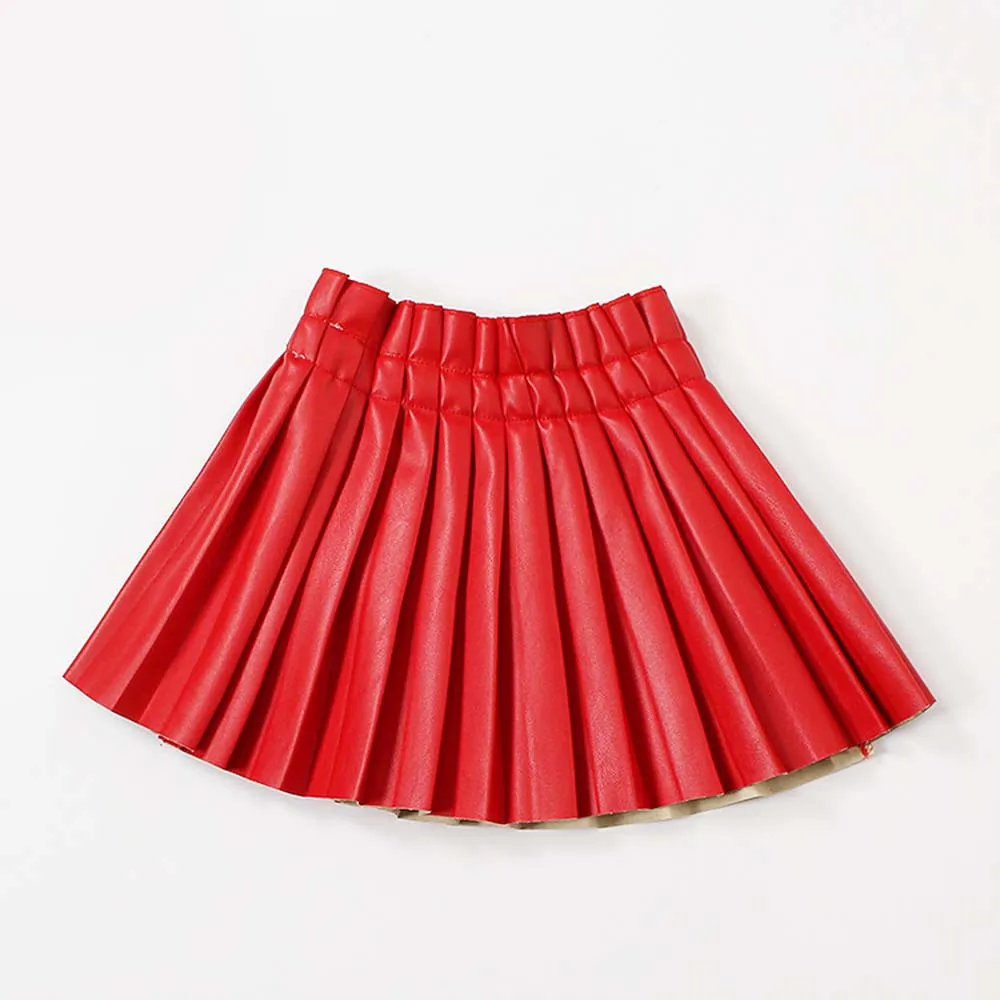 WeLaken/однотонные плиссированные юбки из искусственной кожи для девочек; коллекция года; модная юбка из искусственной кожи с эластичной резинкой на талии для маленьких девочек; Детская короткая юбка; одежда для детей