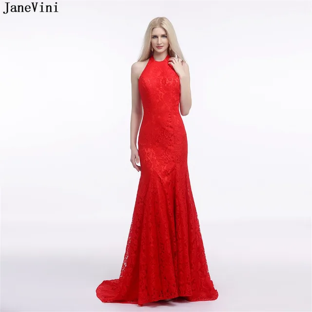 Best Offers JaneVini 2019 Vintage Lace Mermaid Long Bridesmaid Dresses Halter Backless Sweep Train Women Red Arabic Prom Gowns Formal Wear Best Offers JaneVini 2019 Vintage Lace Mermaid Long Bridesmaid Dresses Halter Backless Sweep Train Women Red Arabic Prom Gowns Formal Wear