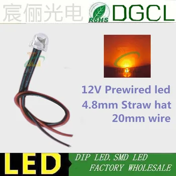 

DIY Pre Wired led DC12V Orange 5mm dip led 20mm cable led 4.8mm Straw hat prewired leds led Lamp lighting